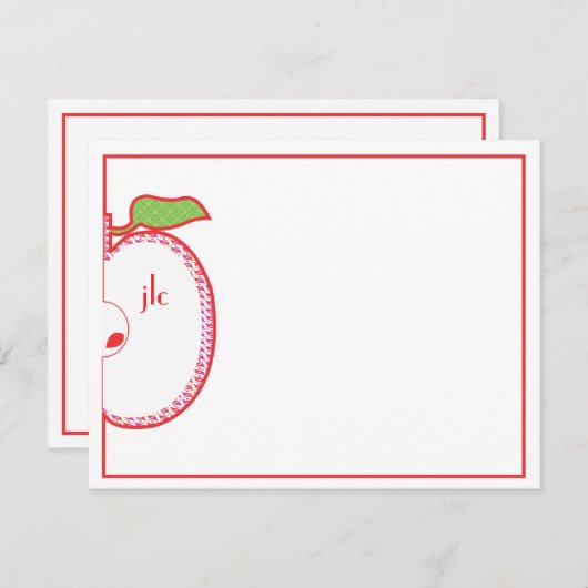 Carte de note plat Monogram Red Apple (Devant / Derrière)