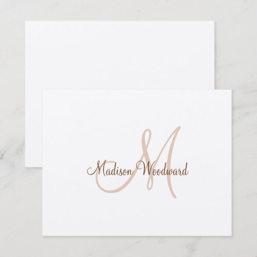 Carte de note plat Monogramme Kraft (Devant / Derrière)