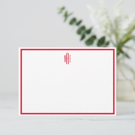 Carte de note plat monographique rouge et blanc (Debout devant)