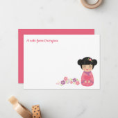 Carte de note plat personnalisée Kokeshi Doll japo (Devant/Arrière en situation)