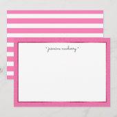 Carte de note plat personnalisée Pink Paisley & Fo (Devant / Derrière)