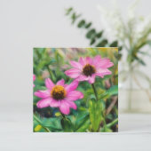 Carte de note plat Pink Zinnia Flower Garden Art (Debout devant)