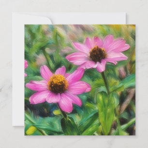 Carte de note plat Pink Zinnia Flower Garden Art