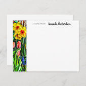 Carte de note plat pour tulipe rose jonquille jaun (Devant / Derrière)