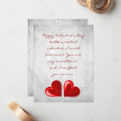 Carte de note plat Red Valentine Hearts (Devant/Arrière en situation)