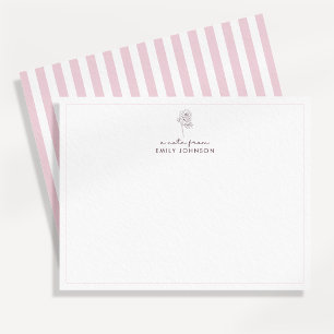 Carte de note plate avec fleurs roses et rayures