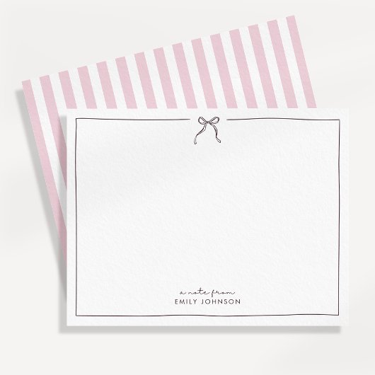 Carte de note plate 'Rose, marron & Rayures'