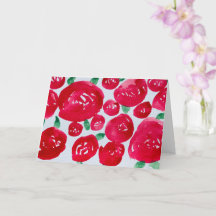 Carte de note pliée aquarelle Roses rouges
