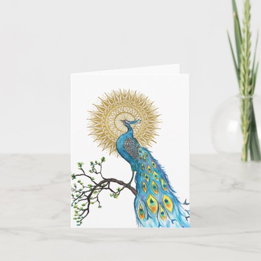 Carte de note pliée de Peacock Mandala (Devant)
