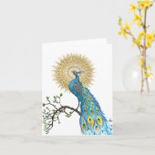 Carte de note pliée de Peacock Mandala (Fleur jaune)