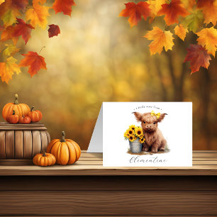 Carte de note pliée du seau de tournesol de vache 