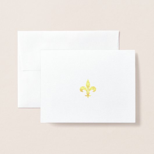 Carte de note pliée feuille or Fleur-de-Lis (Devant avec enveloppe)