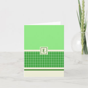 Carte de note pliée Monogramme de chèque vert