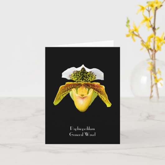 Carte de note pliée Vénus Slipper Orchid (Fleur jaune)