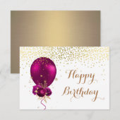 Carte de note pour ballons d'anniversaire floraux (Devant / Derrière)