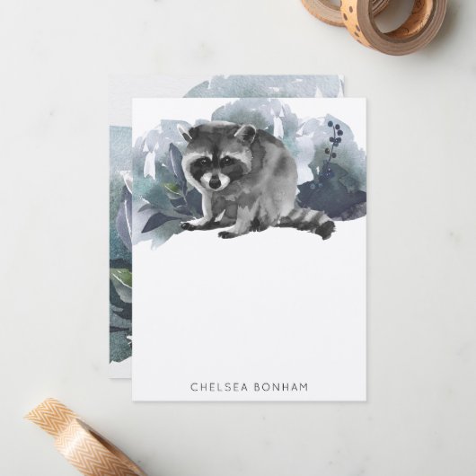 Carte de note pour bébé Raccoon Watercolor (Devant/Arrière en situation)