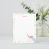 Carte de note pour fille Unicorn Aquarelle rose or (Debout devant)