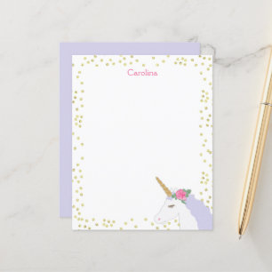 Carte de note pour fille Unicorn Aquarelle rose or