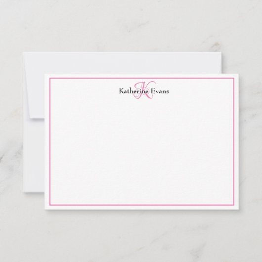 Carte de note pour Monogramme noir rose moderne (Devant)