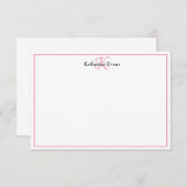 Carte de note pour Monogramme noir rose moderne (Devant / Derrière)
