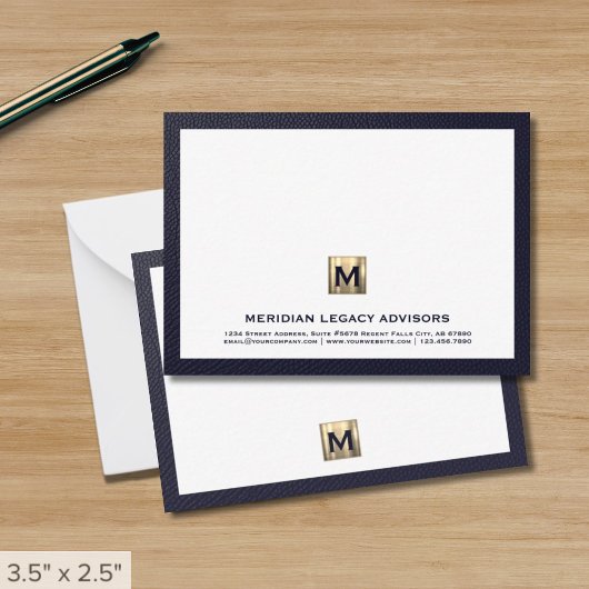 Carte de note professionnelle Luxe Navy Gold