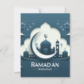 Carte De Note Ramadan Moderne Bleu Et Blanc (Devant)