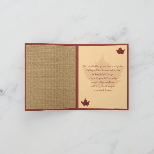 Carte de note Remerciements Feuille Automne (Intérieur)