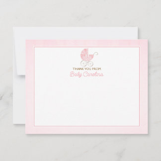 Carte de note rose aquarelle avec poussette de béb