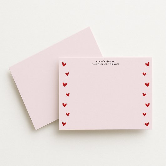 Carte de note rose avec bordure de cœur pour la Sa