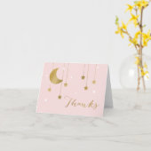 Carte de note rose de Merci de lune et d'étoiles (Fleur jaune)