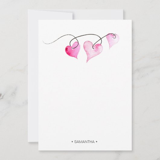 Carte de note rose personnalisée Love and Hearts (Devant)