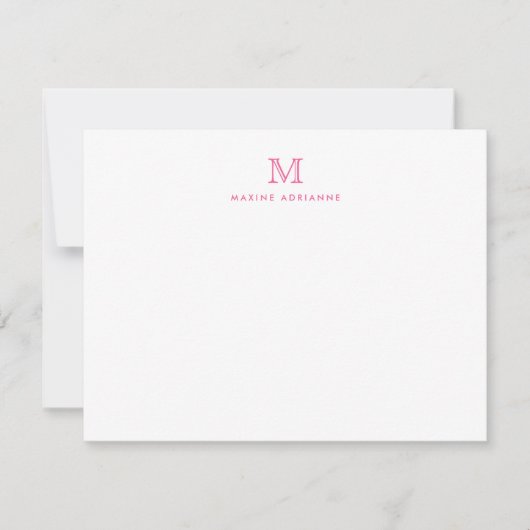Carte de note rose première pour monogramme modern (Devant)