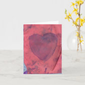 Carte de note rouge d'aquarelle de coeur (Fleur jaune)