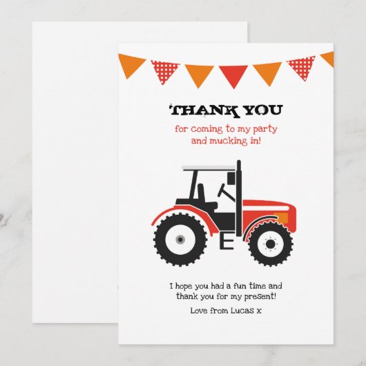 Carte de note rouge de Merci d'anniversaire de (Devant / Derrière)