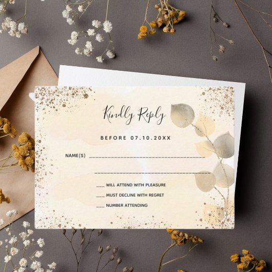 Carte de note RSVP Eucalyptus or mariage de automn