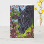 Carte de note sauvage de lapins de CHEVAL NOIR (Fleur jaune)