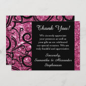 Carte de note scintillante rose de Merci de remous (Devant / Derrière)