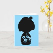 Carte de note Silhouette Blue Kokeshi Triplet (Fleur jaune)