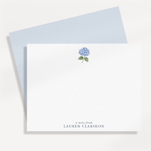 Carte de note simple en bleu avec hydrangea