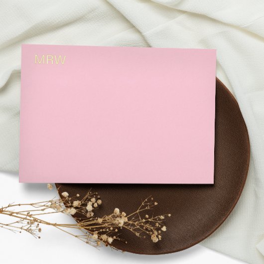 Carte de note simple en rose pâle avec monogramme 