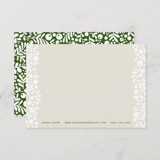 Carte de note sur le sable et les baies vertes (Devant / Derrière)