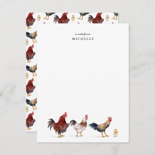 Carte de note sur les animaux de ferme de poulet (Devant / Derrière)