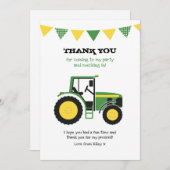 Carte de note verte de Merci d'anniversaire de (Devant / Derrière)