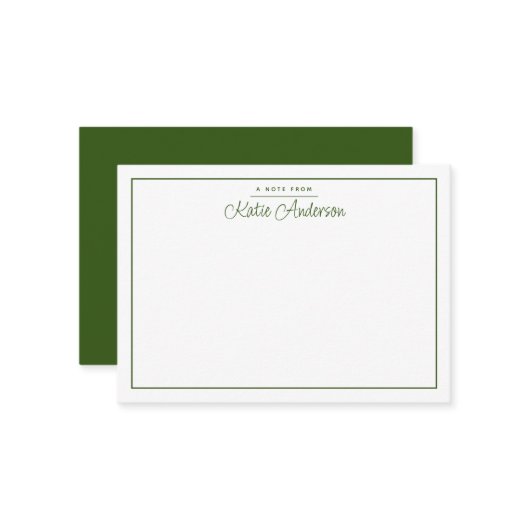 Carte de note verte Moss de script Cursive minimal (Devant/Arrière en situation)