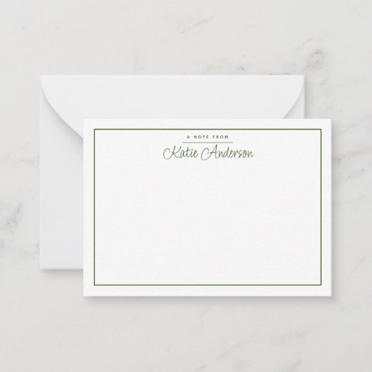 Carte de note verte Moss de script Cursive minimal (Devant)