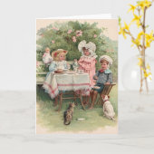 Carte de note victorienne de thé d'enfants (Fleur jaune)