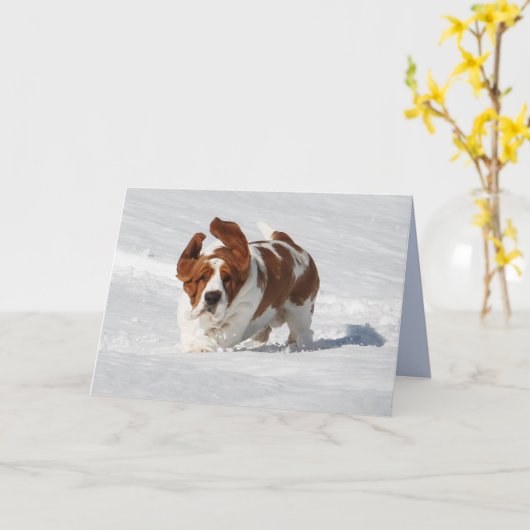 Carte de note vierge avec Basset Hound (Fleur jaune)