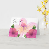 Carte de note vierge avec Flamant rose et Hibiscus (Fleur jaune)