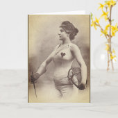 Carte de note vintage d'escrimeur de femme (Fleur jaune)