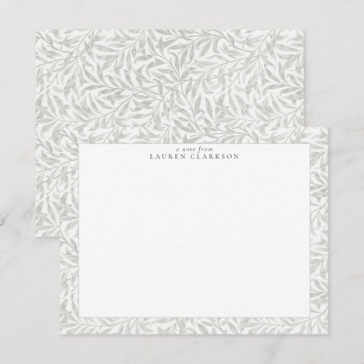 CARTE DE NOTE W. MORRIS SAULE BRANCHÉ VERT CLAIR/G (Devant / Derrière)